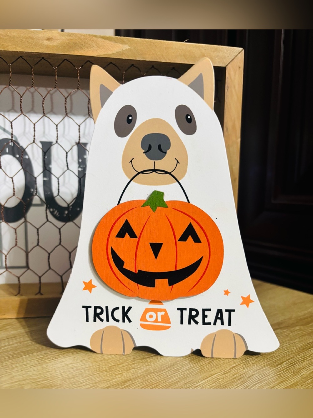 Halloween Ghost Dog Trick or Treat Decor